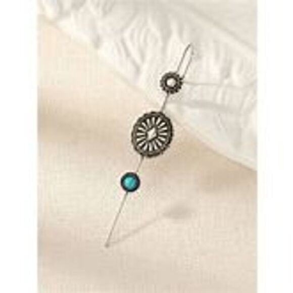 Western Silver Turquoise Concho Ear Crawler Hugger Pin Earring - Picture 3 of 3